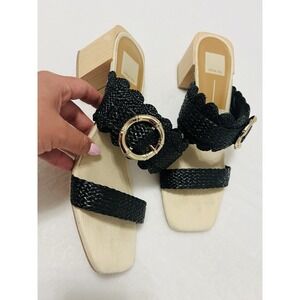 Dolce Vita Zophy Slip On Strappy Square Open Toe Block Heel Black Sandals Sz 10M